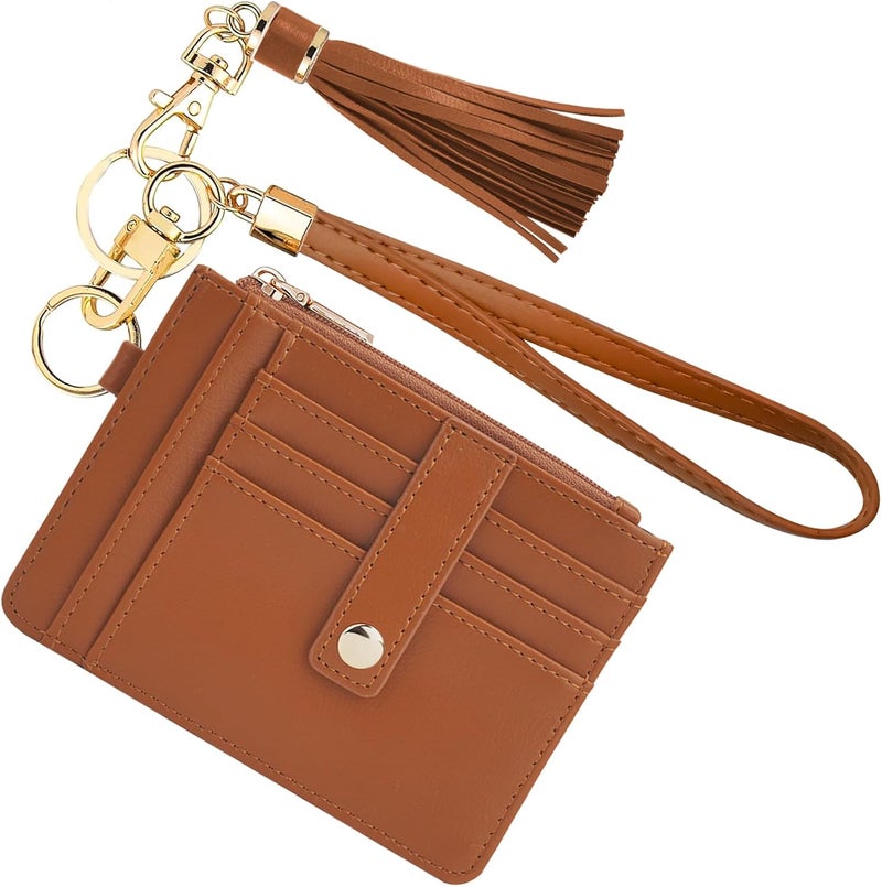 KNGITRYI Small Wristlet Wallets for Women RFID Credit Card Holder Wallet Keychain Wristlet Wallet Credit Card Wallets for Women (Light Brown) - Image 1